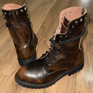 Leather Skull Combat Boots
